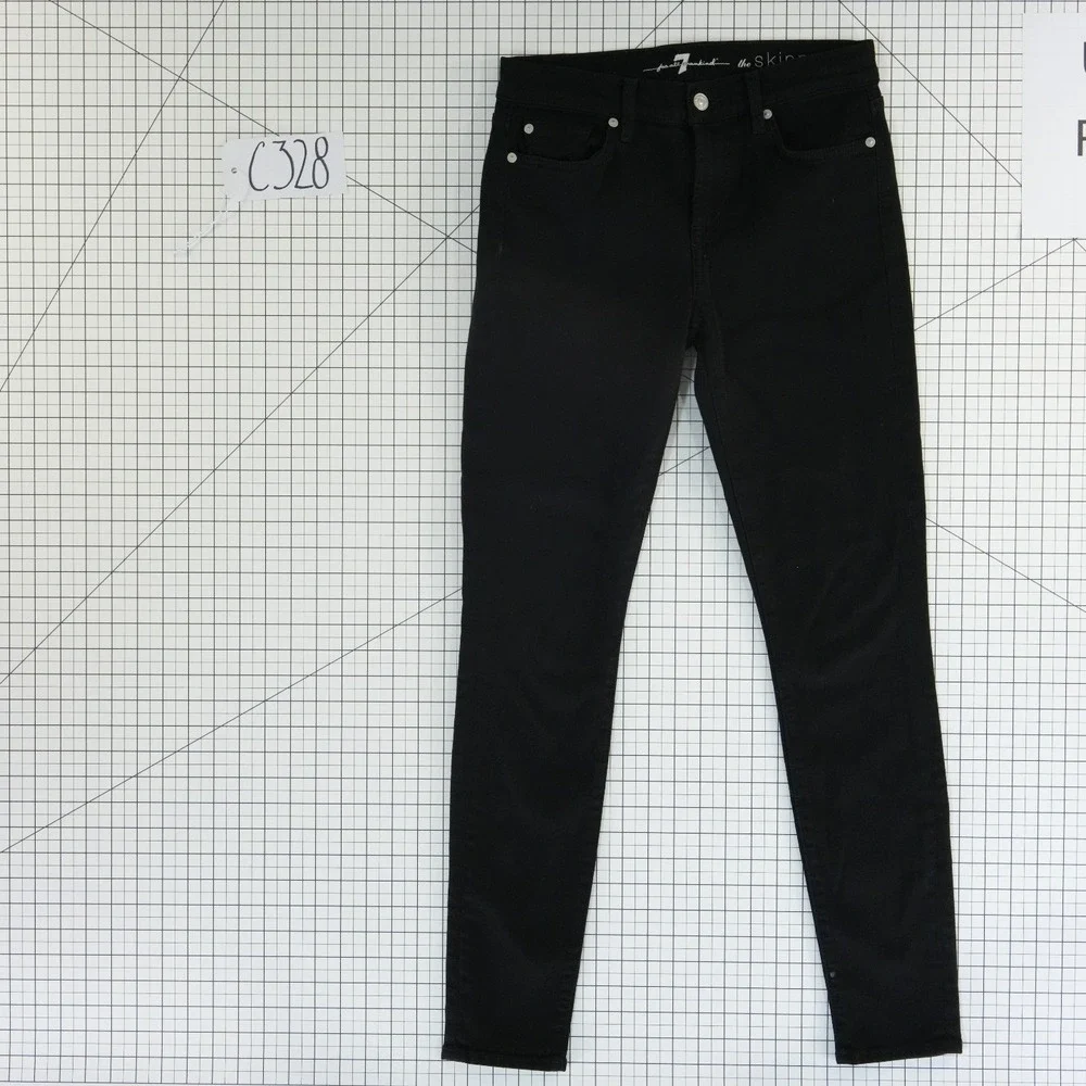 7‎ For All Mankind Women's Size 27 The Skinny Black Mid Rise Stretch Jeans